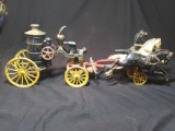 Vintage Cast Iron 3 Galloping Horse Drawn Fire Pump Wagon