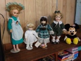 (4) Vintage Porcelain Dolls and Vintage Mickey