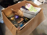 Box Lot of Tools, Peg Board Hooks, Rope, and More