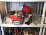 Shelf Lot of Items Including Pfaltzgraff and Possible Fostoria