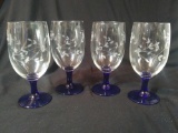 (4) Princess House Crystal Clear and Cobalt Blue Goblets