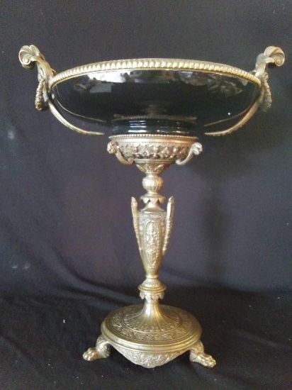 13.5" Metal and Glass Large Chalice Compote