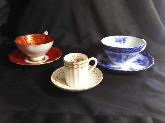 3 Vintage Cups and Saucers (1) Flo Blue