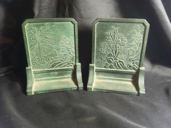 Old Cast Iron Green Bookends