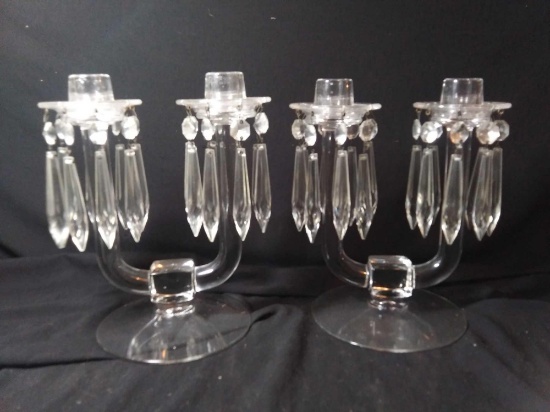 Pair of Crystal Gem Double Candlestick Holders