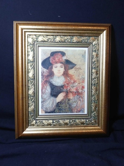 Framed 11x9 Signed Reproduction on Tile by Edna Hibel