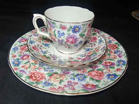 Fine bone china Crown Staffordshire multicolored Floral 3 piece tea set