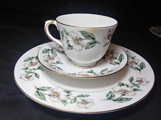 Fine bone china Crown Staffordshire white flower 3 piece tea set