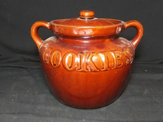 Jolly Burnt Orange Pottery "Cookies" Pot / Handled Jar