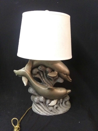 Large Dolphin Table Lamp, Resin with brushed Nickel-look