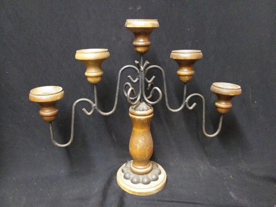 Vintage metal and wood 5 Candlestick candelabra