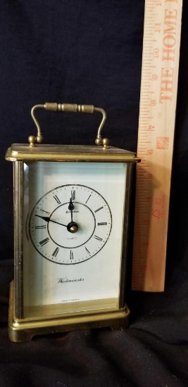 Westminster Benchmark quartz brass mantle clock, beveled glass