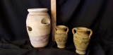 Triple clay pot Grouping-including Crow Ridge strawberry planter