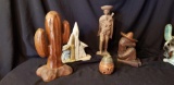 Southwestern wood and marble grouping including Lailani Monkey Pod Wood art