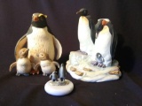 Trio of Penguin figures including decanter