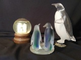 Trio of Penguin Figures (2) Glass (1) Hollow Acrylic