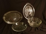 (4) vintage GLASBAKE grouping including platter and footed meat tray