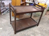 Beautiful dark wood double level server stand /stationary cart