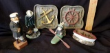 Nautical grouping including wood carved, resin, and ceramic