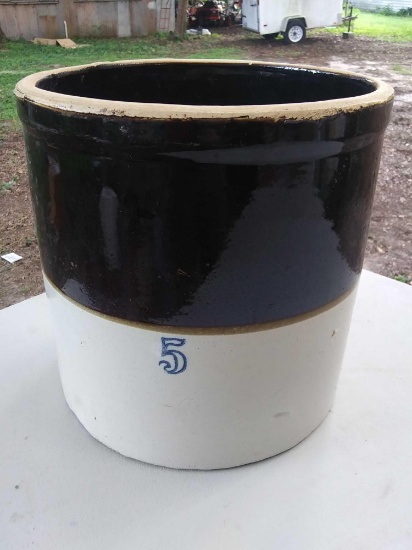 Large #5 Brown and White Stoneware Crock