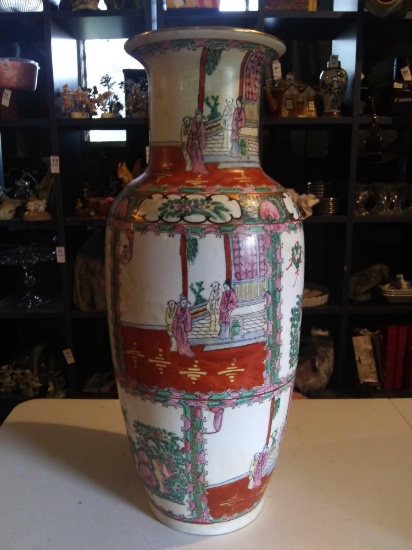 A lovely painted, 2 ft. tall, slender Oriental Vase