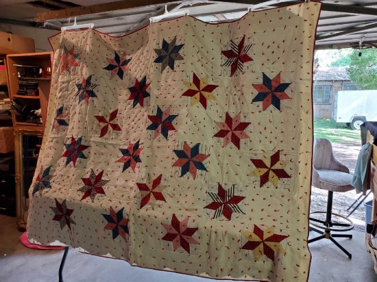 Vintage Star twin(?) quilt , hand-sewn