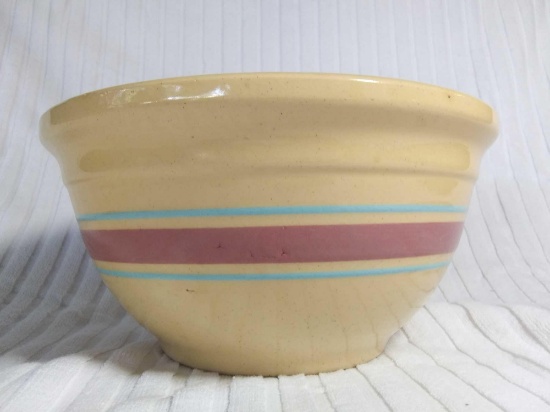 Possibly 1940's Watt Ware 10" Pink and Blue Stripe Bowl
