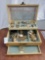 Jewelry box full of costume jewelry, pins, earrings, bangles and more