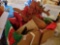 Christmas decor grouping- Christmas afghan, door hangers, rope reindeer, towels,