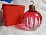 Cut to Clear glass ornament in box, ruby color, Protea