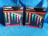 (2) APPEAR NEW IN BOX LED lightshow color motion, set of 24 icicle lights