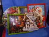 (5) framed holiday puzzle art pictures, bright and vibrant