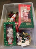 fun holiday grouping including boxed figures from Nick's cook, Santa's Workshop, tree skirts and