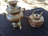 Pair of Copper Including Samovar and Kettle
