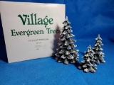 3 Christmas Holiday VILLAGE Evergreen Trees, cold Cast Porcelain