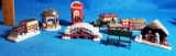 9 Christmas holiday village ceramic accessories including bridge, cars, manger