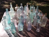 beautiful old bottles including blues and clear
