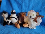 Wild Animals! very Clean, nice quality Stuffed animals - skunk, penguin, ape, owl