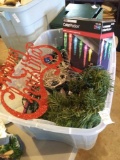 great grouping of Garland, Christmas light strands, ornaments, and new in box LED color motion