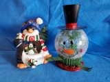 Holiday decor- Penquin music box and Snowman