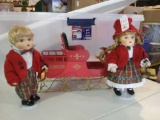 Boy and Girl with their Books Holiday Mann Dolls with Well Made Sled