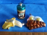 (3) Blown Glass OLD WORLD CHRISTMAS ORNAMENTS bacon and eggs, banana, peanut butter