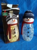 Battery-Powered, Hand-painted glass LED Snowman in box