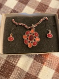 Raspberry colored Cluster Pendant Necklace Gift Set