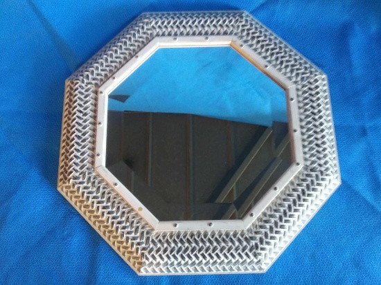 Vintage Carolina Mirror Co Company Wooden Thatched Pattern 18" Octagonal Mirror