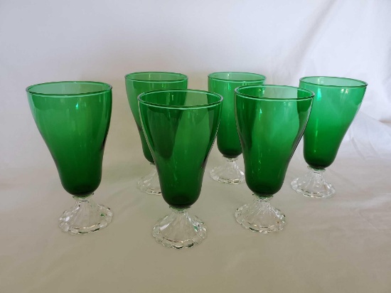 6-Vintage 1940's Forest Green 5" Boopie Glasses Anchor Hocking