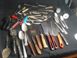 Mix and match grouping of kitchen and very old silverplate flatware, some ornate, great for crafting