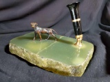 Modern Pen Holder with Bronze Dog & Onyx Base
