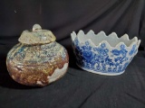 Pottery grouping including Lidded clay and Oriental planter