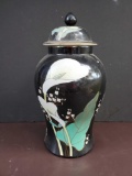 Large Oriental Lilly design lidded vase, ginger jar style